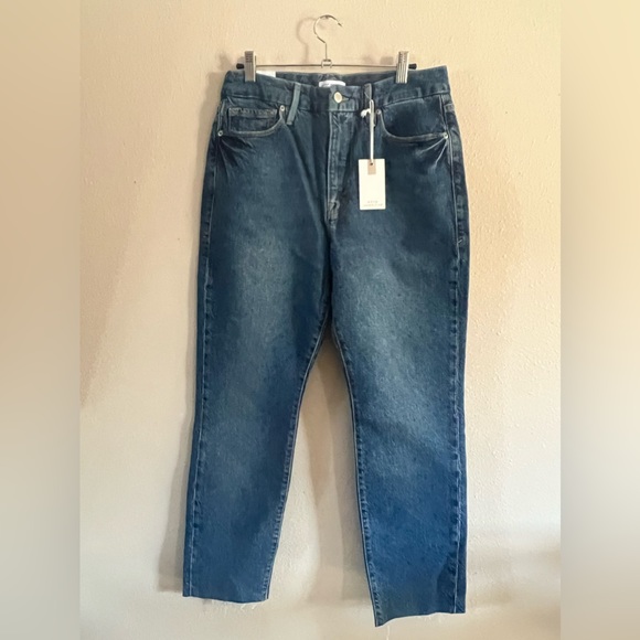 Good American Good Classic Raw Hem High Rise Jeans Blue Size 10 NWT - Picture 3 of 7